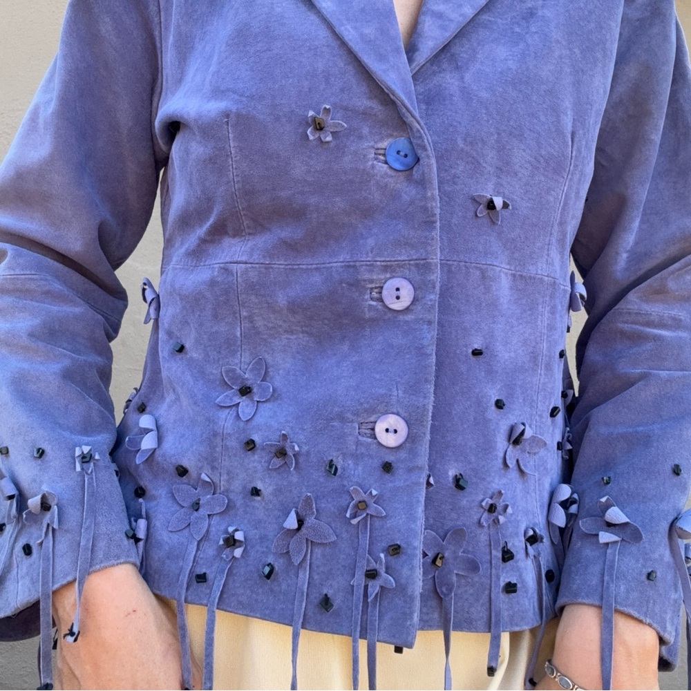 •SOLD• Vintage 90s Victor Costa Lilac Leather Jacket - Picture 3 of 8